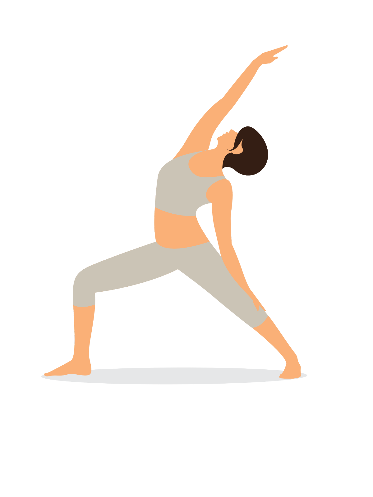 An illustration of a woman in reverse warrior yoga pose.